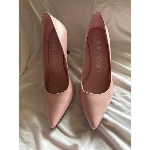 Calvin Klein Pink Leather Pointed-Toe Heels 11M Slip Op Pumps - Picture 2 of 9